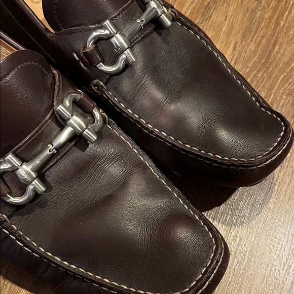 Salvatore Ferragamo Chocolate Leather Loafers with Silver Accents